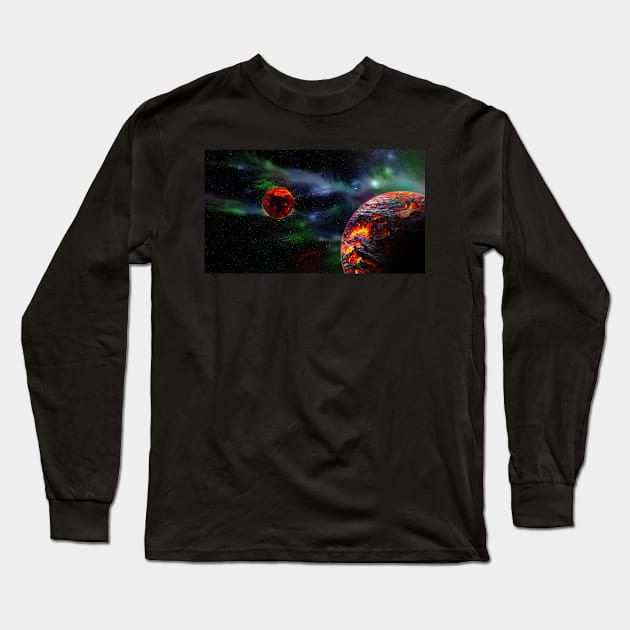 Molten Moon Sci-Fi Space Scene Long Sleeve T-Shirt by sciencenotes